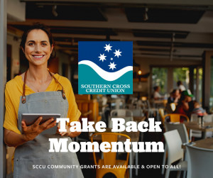 SCCU logo with text saying Take Back Momentum - SCCU Community Grants