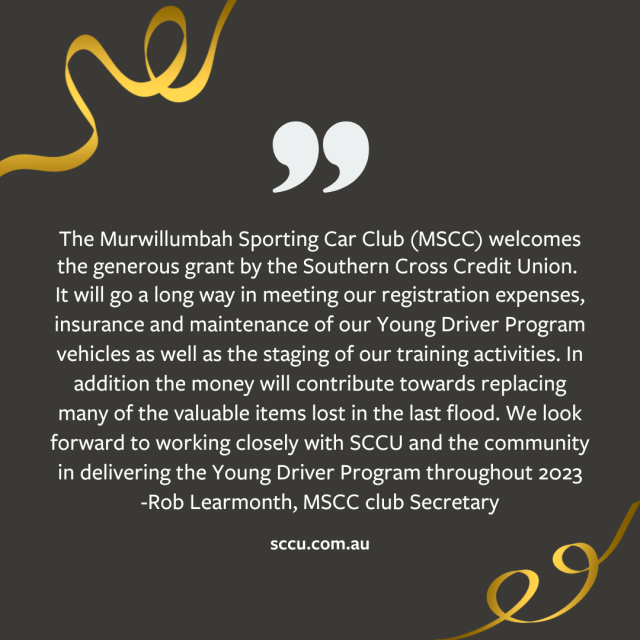 Facebook testimonial from SCCU Supporting Murwillumbah Sporting Car Club
