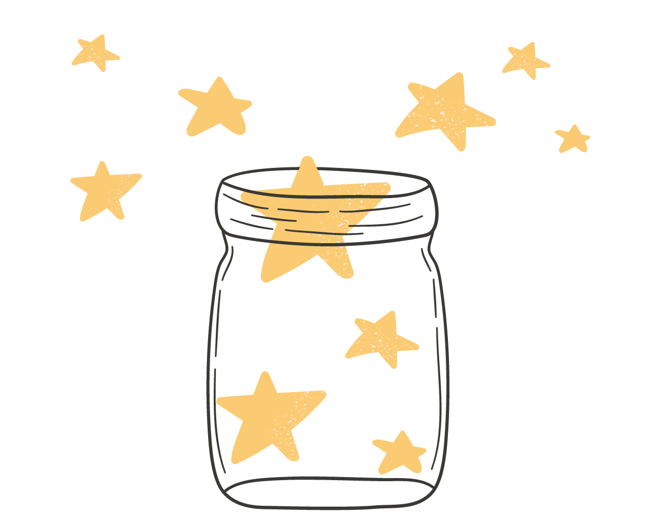 A jar filled with stars, topped by a shining star